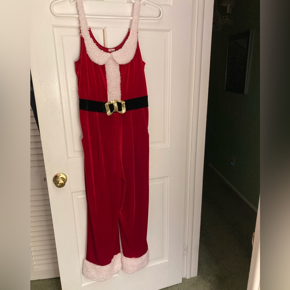 No Boundaries Santa Jumpsuit Red Velvet Finish Faux Fur Trim Sz Med(7-9)